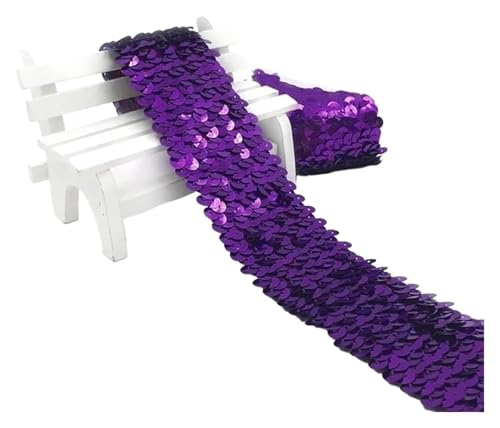 2/5/10 Meter 45 mm Pailletten-Gummiband, Spitzenbesatz, Stretchband, DIY, Tanzkleid, Kleidung, Dekoration, Applikation, Nähzubehör, elastisch for Nähen(Dark Purple,5METERS-45MM) von MEMEM