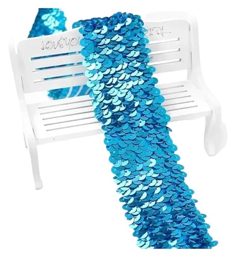 2/5/10 Meter 45 mm Pailletten-Gummiband, Spitzenbesatz, Stretchband, DIY, Tanzkleid, Kleidung, Dekoration, Applikation, Nähzubehör, elastisch for Nähen(Lake Blue,5METERS-45MM) von MEMEM