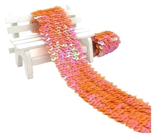 2/5/10 Meter 45 mm Pailletten-Gummiband, Spitzenbesatz, Stretchband, DIY, Tanzkleid, Kleidung, Dekoration, Applikation, Nähzubehör, elastisch for Nähen(Orange,5METERS-45MM) von MEMEM