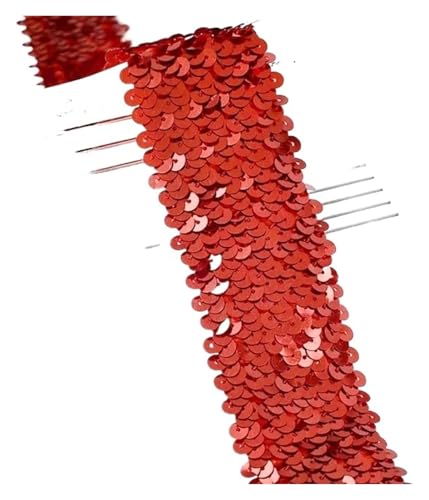 2/5/10 Meter 45 mm Pailletten-Gummiband, Spitzenbesatz, Stretchband, DIY, Tanzkleid, Kleidung, Dekoration, Applikation, Nähzubehör, elastisch for Nähen(Red,5METERS-45MM) von MEMEM