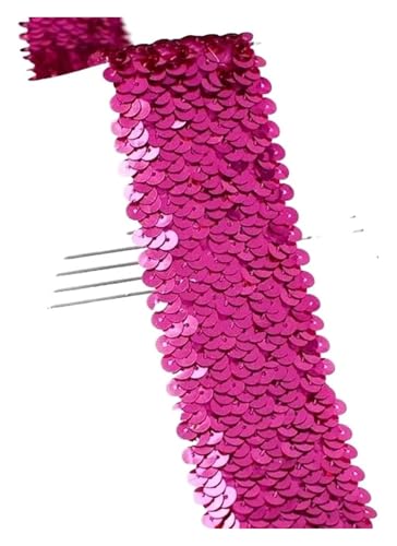 2/5/10 Meter 45 mm Pailletten-Gummiband, Spitzenbesatz, Stretchband, DIY, Tanzkleid, Kleidung, Dekoration, Applikation, Nähzubehör, elastisch for Nähen(Rose Red,5METERS-45MM) von MEMEM