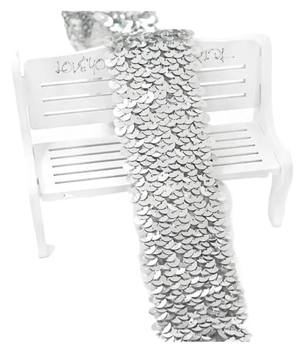 2/5/10 Meter 45 mm Pailletten-Gummiband, Spitzenbesatz, Stretchband, DIY, Tanzkleid, Kleidung, Dekoration, Applikation, Nähzubehör, elastisch for Nähen(Silver,10METERS-45MM) von MEMEM