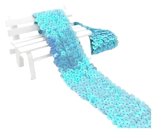 2/5/10 Meter 45 mm Pailletten-Gummiband, Spitzenbesatz, Stretchband, DIY, Tanzkleid, Kleidung, Dekoration, Applikation, Nähzubehör, elastisch for Nähen(Sky Blue,5METERS-45MM) von MEMEM