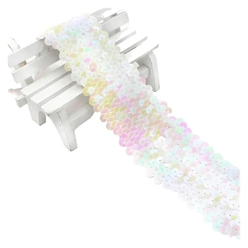 2/5/10 Meter 45 mm Pailletten-Gummiband, Spitzenbesatz, Stretchband, DIY, Tanzkleid, Kleidung, Dekoration, Applikation, Nähzubehör, elastisch for Nähen(White,2METERS-45MM) von MEMEM