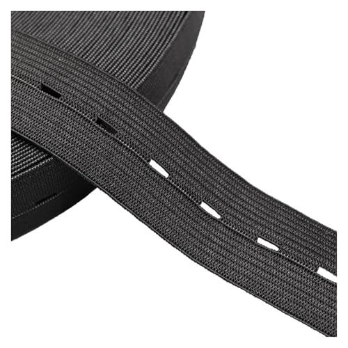 Knopfloch-Strick-Gummiband, Gummiband, Stretchband for DIY-Nähen, Kleidungsstücke, Hosen, Zubehör, 15/20/25/30 mm, elastisch for Nähen(Black,10 METERS-20MM) von MEMEM