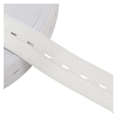 Knopfloch-Strick-Gummiband, Gummiband, Stretchband for DIY-Nähen, Kleidungsstücke, Hosen, Zubehör, 15/20/25/30 mm, elastisch for Nähen(White,10 METERS-25MM) von MEMEM