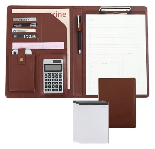Konferenz-Portfolio-Ordner, Brieftaschen, Ordner, Klemmbrett-Ordner, Leder-Aufbewahrung, Klemmbrett, Dokumenten-Organizer mit Notizbuch for Taschenrechner, Büro(Brown a) von MEMEM