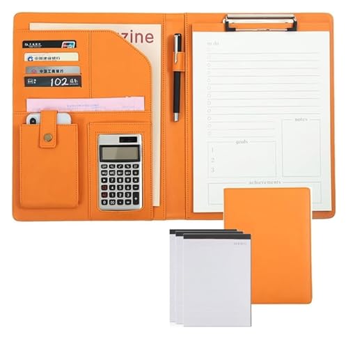 Konferenz-Portfolio-Ordner, Brieftaschen, Ordner, Klemmbrett-Ordner, Leder-Aufbewahrung, Klemmbrett, Dokumenten-Organizer mit Notizbuch for Taschenrechner, Büro(Orange) von MEMEM