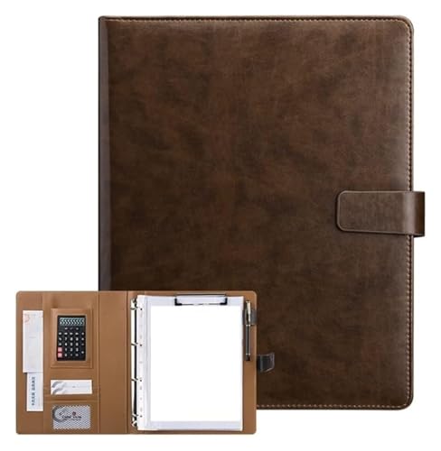 Konferenz-Portfolio-Ordner-Brieftaschen, Multifunktions-4-Ring-Ordner, Lebenslauf-Ordner, Dokumenten-Organizer, Visitenkartenhalter mit Taschenrechner(Brown) von MEMEM