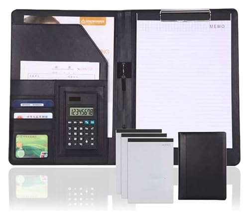 Konferenz-Portfolio-Ordner-Brieftaschen, Ordner Leder-Lebenslauf-Zwischenablage-Ordner mit Notizblock for Vorstellungsgespräche, Meetings und Schulungen(Black) von MEMEM