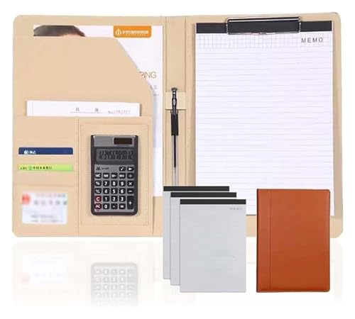 Konferenz-Portfolio-Ordner-Brieftaschen, Ordner Leder-Lebenslauf-Zwischenablage-Ordner mit Notizblock for Vorstellungsgespräche, Meetings und Schulungen(Brown) von MEMEM
