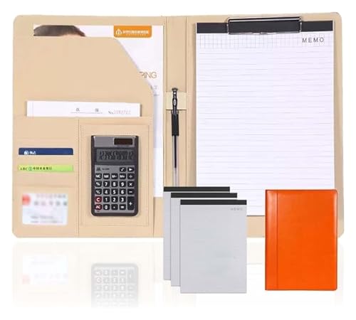 Konferenz-Portfolio-Ordner-Brieftaschen, Ordner Leder-Lebenslauf-Zwischenablage-Ordner mit Notizblock for Vorstellungsgespräche, Meetings und Schulungen(Orange) von MEMEM