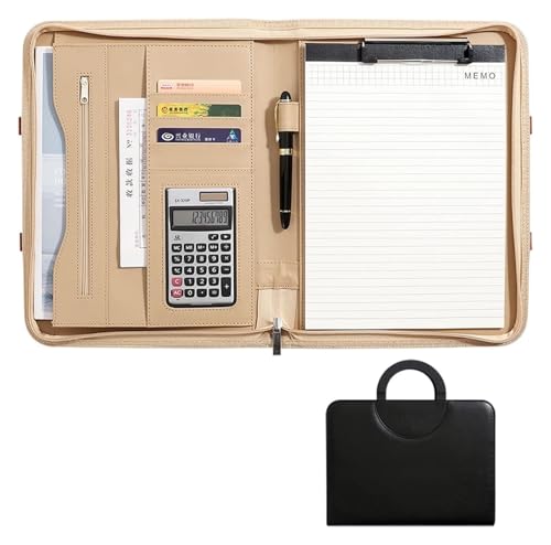 Konferenz-Portfolio-Ordner-Hüllen, Business-Case-Organizer mit Reißverschluss for Damen und Herren mit Griff, Notizblock, Lebenslauf und Dokumenten(Black) von MEMEM