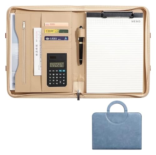Konferenz-Portfolio-Ordner-Hüllen, Business-Case-Organizer mit Reißverschluss for Damen und Herren mit Griff, Notizblock, Lebenslauf und Dokumenten(Blue) von MEMEM