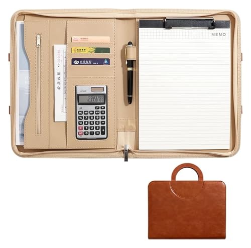 Konferenz-Portfolio-Ordner-Hüllen, Business-Case-Organizer mit Reißverschluss for Damen und Herren mit Griff, Notizblock, Lebenslauf und Dokumenten(Brown) von MEMEM