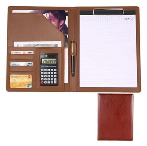 Konferenz-Portfolio-Ordner-Hüllen, Notizbuch mit Klemmbrett, A4-Ordner, Ordner for Vorstellungsgespräche/Lebensläufe, Dokumenten-Organizer mit Hüllenhalter(Brown) von MEMEM