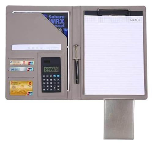 Konferenz-Portfolio-Ordner-Hüllen, Notizbuch mit Klemmbrett, A4-Ordner, Ordner for Vorstellungsgespräche/Lebensläufe, Dokumenten-Organizer mit Hüllenhalter(Grey) von MEMEM