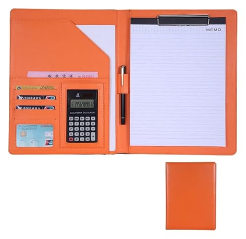 Konferenz-Portfolio-Ordner-Hüllen, Notizbuch mit Klemmbrett, A4-Ordner, Ordner for Vorstellungsgespräche/Lebensläufe, Dokumenten-Organizer mit Hüllenhalter(Orange) von MEMEM