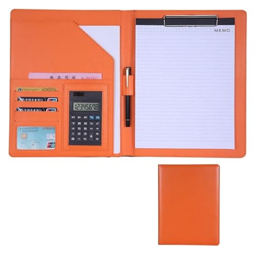 Konferenz-Portfolio-Ordner-Hüllen, Notizbuch mit Klemmbrett, A4-Ordner, Ordner for Vorstellungsgespräche/Lebensläufe, Dokumenten-Organizer mit Hüllenhalter(Orange) von MEMEM