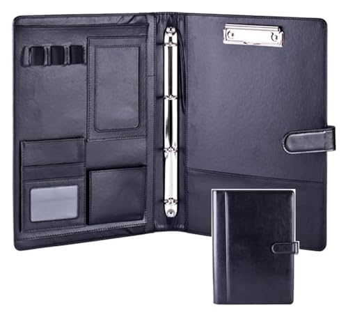 Konferenz-Portfolio-Ordner-Hüllen, Ordner, professionelle Organizer-Tasche, abnehmbar, mit 4-Ring-Notizblock for Interviews, Meetings, Anwälte(Black) von MEMEM