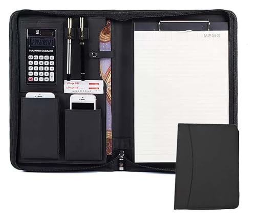 Konferenz-Portfolio-Ordner-Hüllen, Ordner-Binder mit Taschenrechner-Reißverschluss for Lebensläufe for Männer und Frauen mit Notizblock-kompatibel(Black) von MEMEM