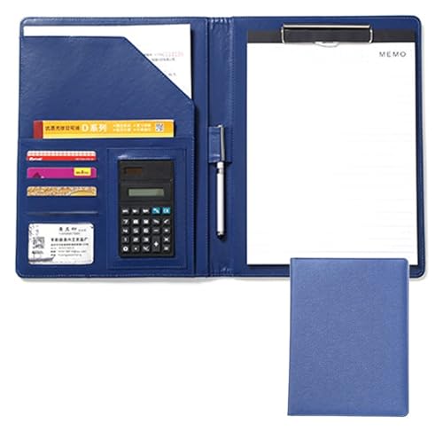 Konferenzmappen-Hüllen, A4-Konferenzmappe aus Leder mit Kartenhaltern, erweiterbaren Taschen, Block for Briefe und Notizen(Blue) von MEMEM