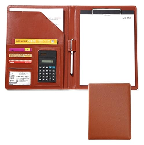 Konferenzmappen-Hüllen, A4-Konferenzmappe aus Leder mit Kartenhaltern, erweiterbaren Taschen, Block for Briefe und Notizen(Brown) von MEMEM