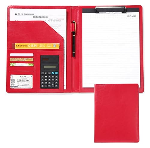 Konferenzmappen-Hüllen, A4-Konferenzmappe aus Leder mit Kartenhaltern, erweiterbaren Taschen, Block for Briefe und Notizen(Red) von MEMEM