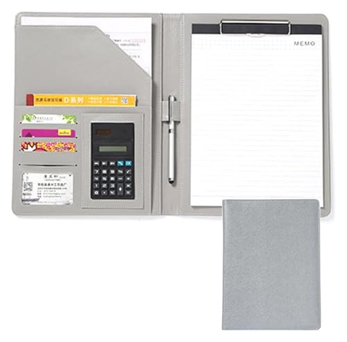 Konferenzmappen-Hüllen, A4-Konferenzmappe aus Leder mit Kartenhaltern, erweiterbaren Taschen, Block for Briefe und Notizen(Silver) von MEMEM