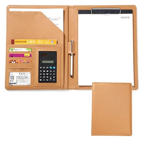 Konferenzmappen-Hüllen, A4-Konferenzmappe aus Leder mit Kartenhaltern, erweiterbaren Taschen, Block for Briefe und Notizen(Yellow) von MEMEM