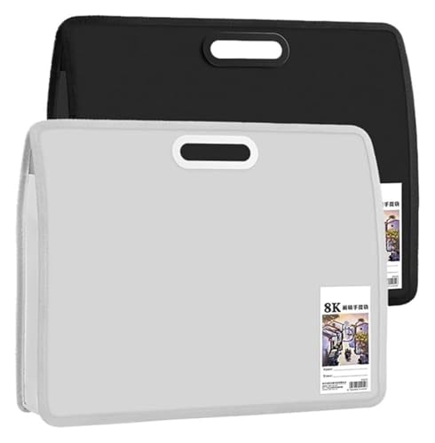 Kunstportfolio-Ordner, 2 Stück, Mal-Organizer, 45,7 x 36,9 cm, Hartschalenkoffer, Büro-Aktenordner mit Griff(Black+gray) von MEMEM