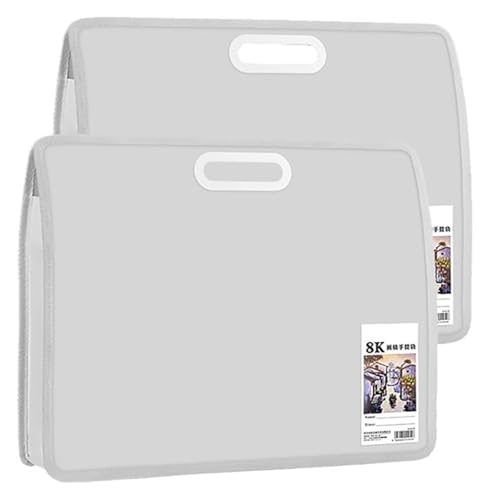 MEMEM Kunstportfolio-Ordner, 2 Stück, Mal-Organizer, 45,7 x 36,9 cm, Hartschalenkoffer, Büro-Aktenordner mit Griff(Gray) von MEMEM