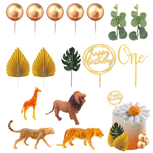 16 Stück Dschungelthema Kuchendekorationen, Giraffe Löwe Tiger Leopard Kuchendeckel, Wildtier 3D Dekorationen, Schildkrötenblatt- Und Geldblattdekorationen, Goldene Geburtstagstorte Karte Einlegen 16 Stück Dschungelthema Kuchendekorationen, Giraffe Löwe Tiger Leopard Kuchendeckel, Wildtier 3D Dekorationen, Schildkrötenblatt- Und Geldblattdekorationen, Goldene Geburtstagstorte Karte Einlegen von MEMOFYND