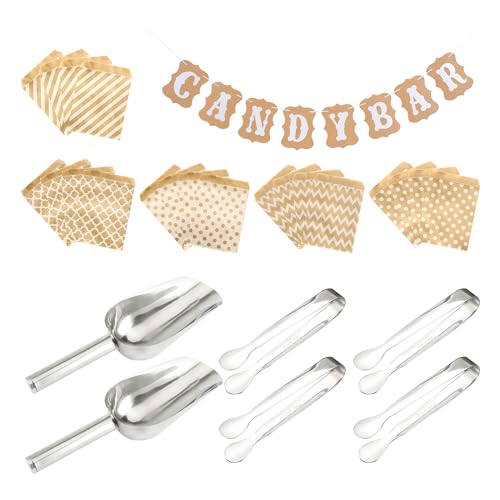 27-Teiliges Süßigkeiten-Party-Werkzeugset, Einschließlich 4 Stück Süßigkeitenzange, 2 Stück Zuckerschaufeln, 1 Stück Bannerzieher Und 20 Stück Kraftpapiertüten, Bbq-Party-Werkzeugset von MEMOFYND