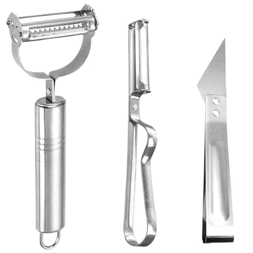 3er Set Schäler, Multifunktionsschäler Aus Edelstahl, Kartoffelschäler, Gemüseschäler, Obstschäler, Sparschäler Mit Zerkleinerungsfunktion, Geeignet Für Gemüse, Kartoffeln, Früchte (Silber) von MEMOFYND