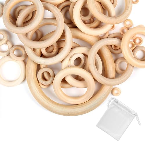 90 Stück Ringe aus Naturholz mit 1 Aufbewahrungstasche, runde Ringe aus Rohholz, runde Ringe aus Naturholz, Ohrringe aus Holz, Basteln 90 Stück Ringe aus Naturholz mit 1 Aufbewahrungstasche, runde Ringe aus Rohholz, runde Ringe aus Naturholz, Ohrringe aus Holz, Basteln von MEMOFYND