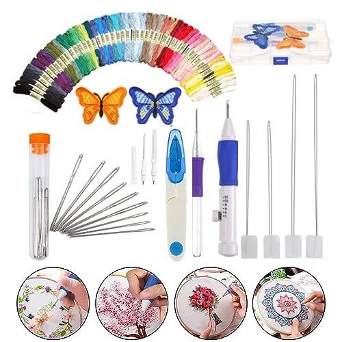 72-Teiliges Magisches Stickstift-Set, Punch Needle Stickerei Set, DIY Magic Embroidery Pen Setfür DIY-Schnittmuster, Stricken von MENAYODA