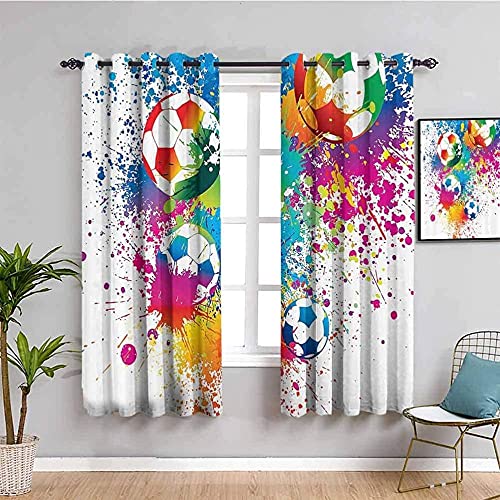 MENGBB Blickdicht Vorhang Kinderzimmer Mikrofaser - Inkjet Graffiti Fußball Persönlichkeit - Ösen 90% Blickdicht Gardinen - 110x140cm Mädchen Junge Schlafzimmer Wohnzimmer dekorativ von MENGBB