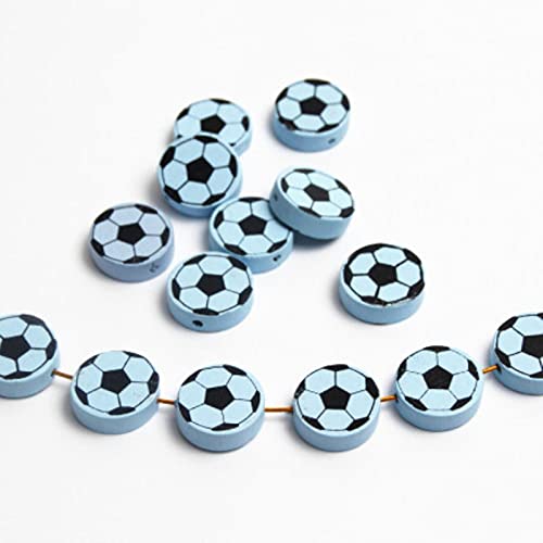 Nette Fußball-Muster 20Pcs Holzperlen für Schmuckherstellung Zubehör Armbänder DIY Handwerk Geschenke 20mm von MENGDIYAQIAN
