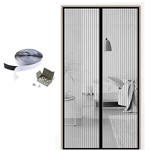 Fliegenvorhang magnetisch 145x200cm Insektenschutz Magnet Fliegenvorhang Magnetverschluss Atmungsaktiv Für Balkontür/Terrassentür Schwarz von MENGH