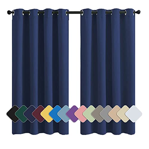 Gardinen Blickdichte Vorhang Wohnzimmer Modern Verdunkelnd Geräuschreduzierung leichte weiche, für Schal Schlafzimmer Kinderzimmer Wohnzimmer Dunkelblau 1 Stück, 90x180cm(HxB) von MENGH