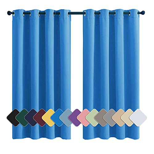 Vorhang Modern Ösenschal Blickdicht Geräuschreduzierung Einfach Anzubringen, für Wohnzimmer Schlafzimmer Küche blau 1 Stück, 180x100cm(HxB) von MENGH