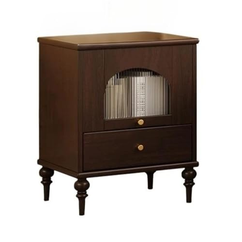 MENGLI-2024 Kommode Vintage Holz Nachttisch Glastür Schlafzimmer Lagerschrank Lagertisch mit Schublade(Bruin) von MENGLI-2024