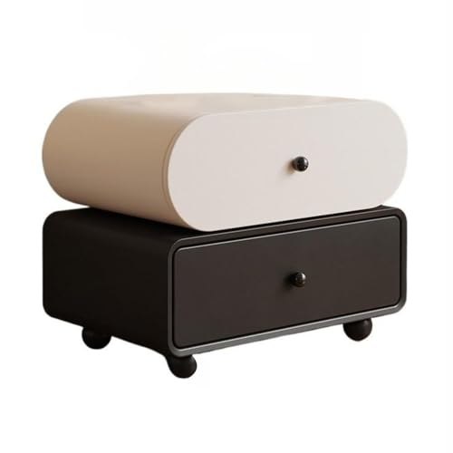 MENGLI-2024 Kommode Vintage Nachttisch aus Holz, moderner und einfacher Leder mit Schubladen, Aufbewahrung for Zuhause Schlafzimmer(Schwarz) von MENGLI-2024