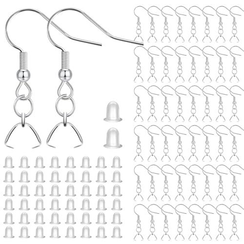 Ohrringhaken, 50 Stück/25 Paar, Edelstahl-Ohrdraht, Fischhaken, hypoallergene Schmuckteile mit 50 transparenten Silikon-Ohrring-Verschlüssen, Stopper für DIY-Schmuckherstellung Ohrringhaken, 50 Stück/25 Paar, Edelstahl-Ohrdraht, Fischhaken, hypoallergene Schmuckteile mit 50 transparenten Silikon-Ohrring-Verschlüssen, Stopper für DIY-Schmuckherstellung von MENKEY