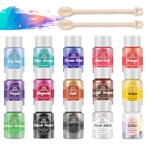 MENNYO Epoxidharz Farbe 15er*10g, Pigmentpulver Metallic Mica Pulver Seifenfarbe Farbpigmente Resin Farbe für Epoxidharz, Seife, Badebombe, Kerze, Kosmetischer, Lidschatten, Nagellack, Schleim MENNYO Epoxidharz Farbe 15er*10g, Pigmentpulver Metallic Mica Pulver Seifenfarbe Farbpigmente Resin Farbe für Epoxidharz, Seife, Badebombe, Kerze, Kosmetischer, Lidschatten, Nagellack, Schleim von MENNYO