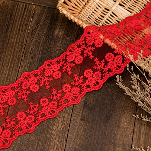 Dekoration von Aufklebern, DIY Nähverfahren, 11 cm Vintage-Besatz, Blumenstickerei, bestickte Applikation, Spitzenstoff, Kleidungszubehör und rustikale Hochzeit(Red,6 Yards) von MENTAM