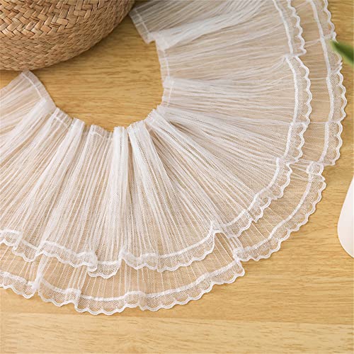 Dekoration von Aufklebern, DIY Nähverfahren, 16 cm Vintage-Einfassungen, Stoff, Tüll, bestickte Applikation, Gurtband, gekräuselt, for Hochzeitskleid, Kleid, Puppendekoration(White,4 Yards) von MENTAM