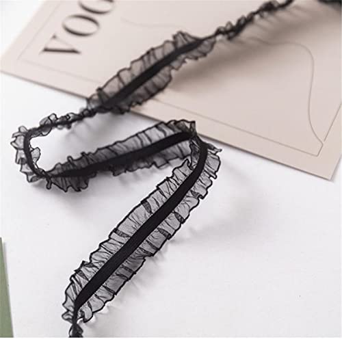 Dekoration von Aufklebern, DIY Nähverfahren, 2,5 cm Vintage-Einfassungen, Stoff, Tüll, besticktes Applikationsband, gekräuselt, for Hochzeitskleid, Kleid, Puppendekoration(Black,5 Yards) von MENTAM