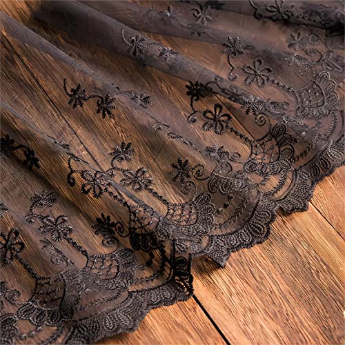 Dekoration von Aufklebern, DIY Nähverfahren, 32 cm breites Band, Gurtband, Stoff, Tüll, Spitzenbesatz, Stoff mit Blumenmuster for Schneidern, Nähen, Geschenkverpackung(Black,6Yards) von MENTAM